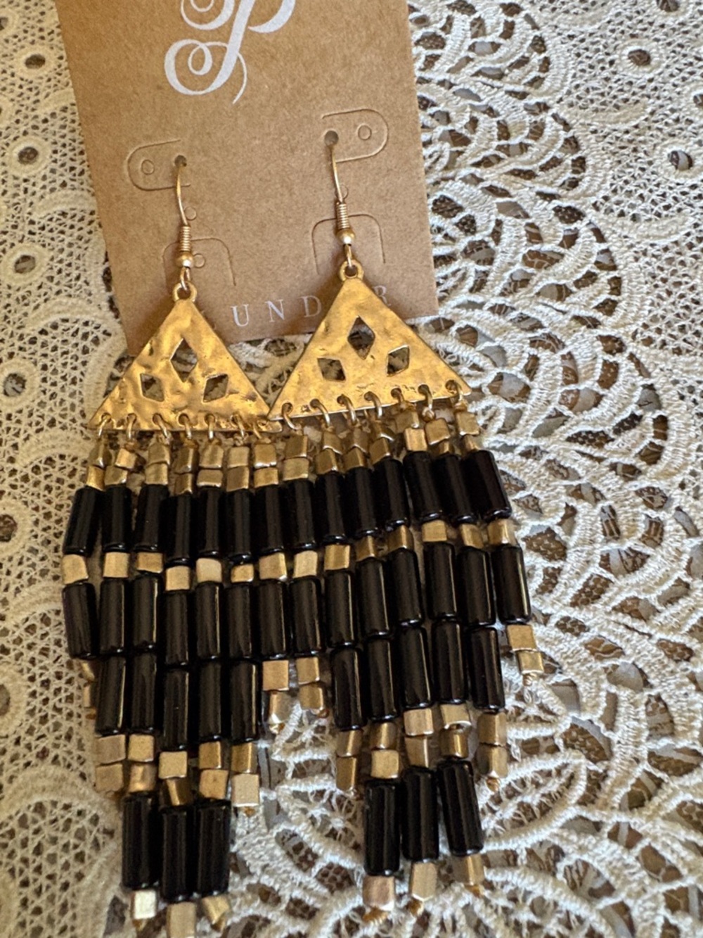 NEW PLUNDERGold and Black Beaded Fringe Earrings$14